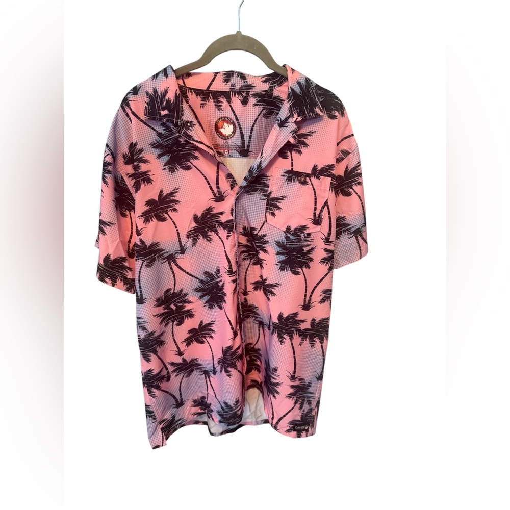 Canada Weather Gear Men's Palm Tree Hawaiian Button Shirt‎ Size L Pink Vacation
